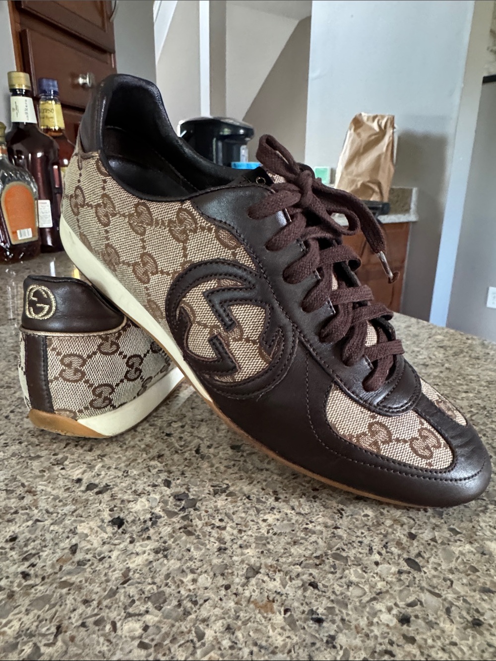 Gucci Brown GG Canvas & Dark Brown Leather Low-Top Sneaker